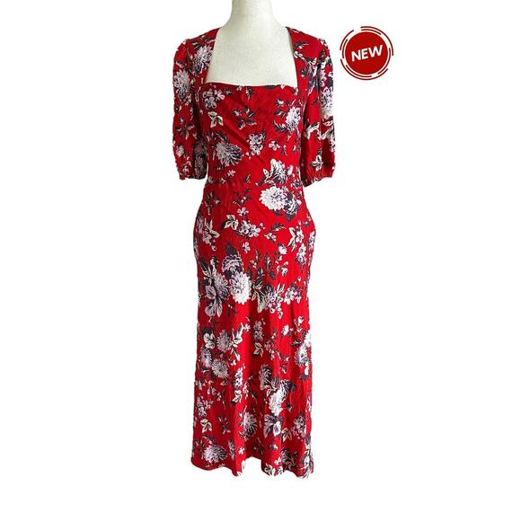 Maeve by Anthropologie Red Floral Lined Midi A-line Dress Women Sz 4 NWT | 34-40 - Picture 1 of 12